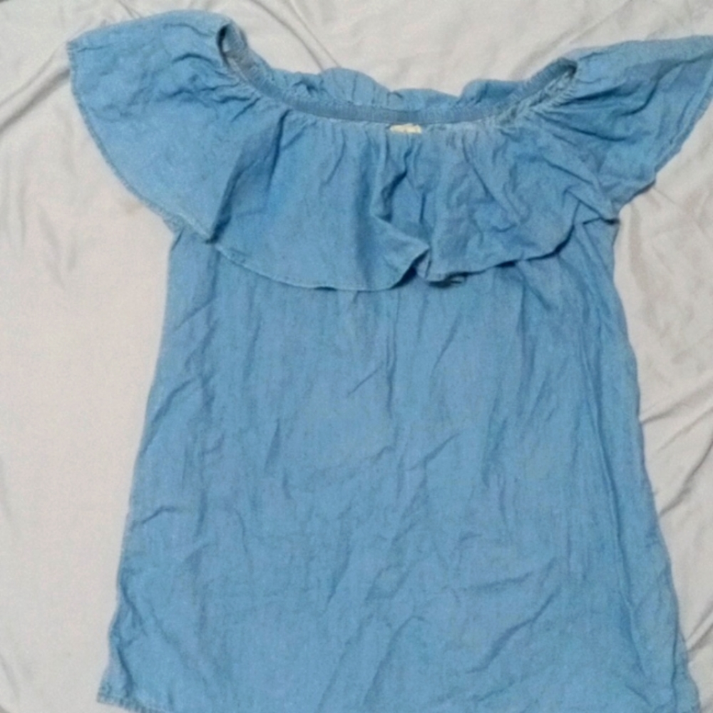 Size small off the shoulder ruffle top, $15